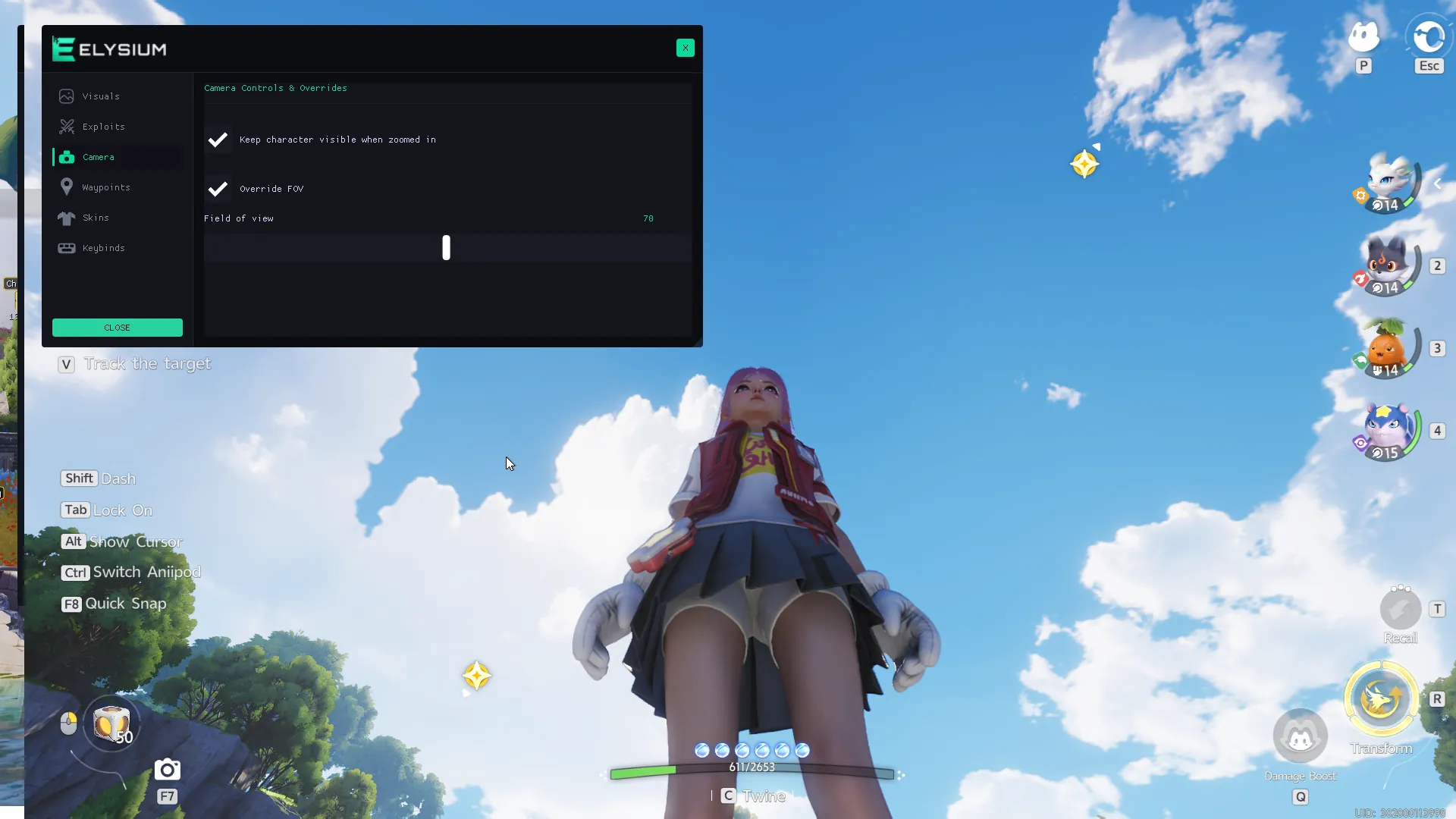 Aniimo camera cheat menu – peek mode and FOV
